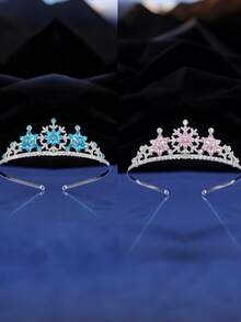 2pcs Teen Snowflake Crown Headband, Colorful Princess Crown Hair Accessories For Girls - Baby Blue - View 12