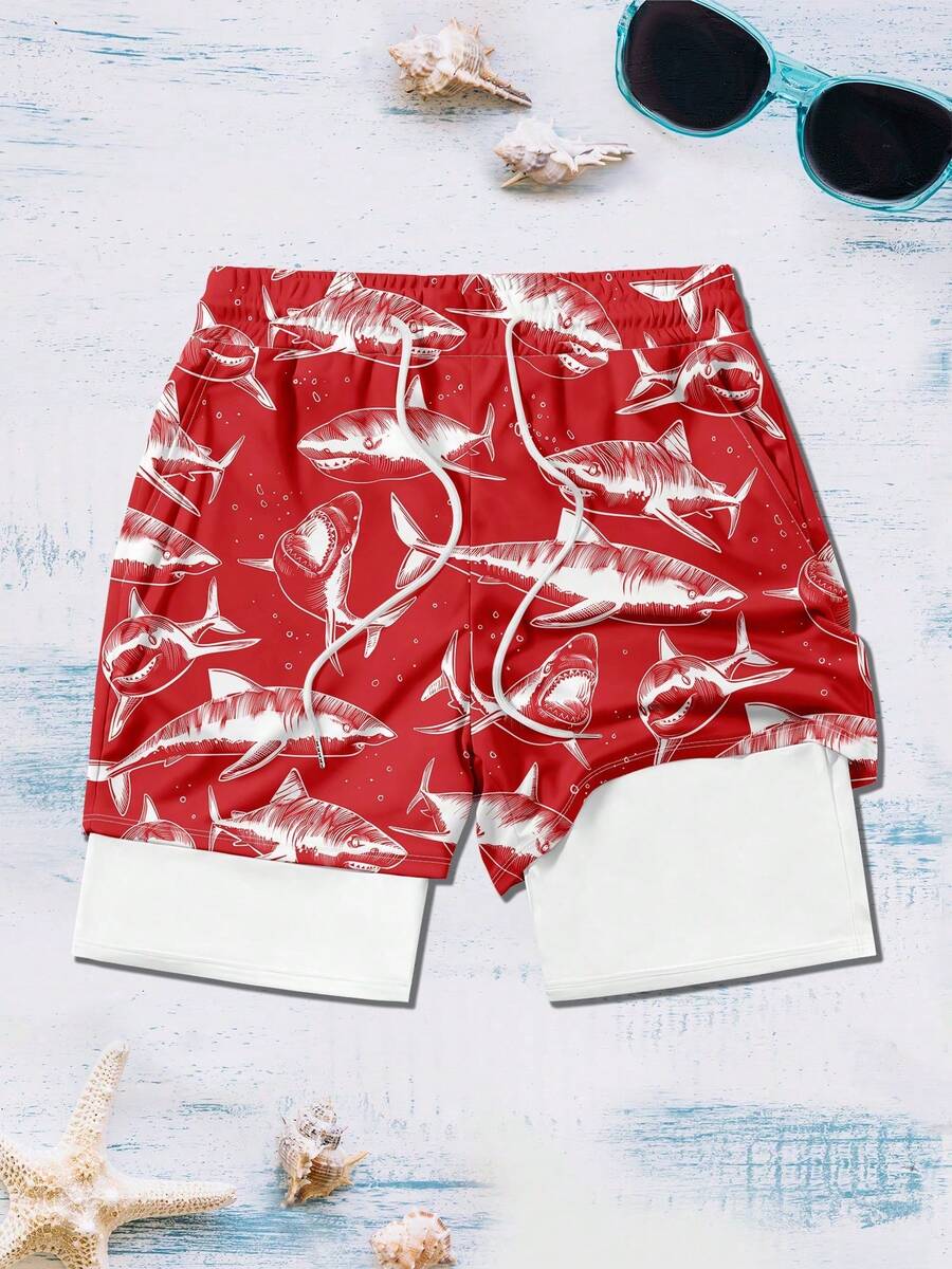 Men's Double Layer Summer Vacation Casual Beach Sports Pants - Multicolor - View 1