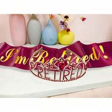New  Retirement Party Drations Retired Tiara/Crown, Retired Sash For Women Retirement Gifts, Retirement Party Pli, Gifts, Favors (Burgundy Red) - 勃根地紅 - 查看 4