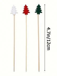 50/100/150/200 件节日圣诞树鸡尾酒签 - 竹牙签配红色和绿色顶饰，适合开胃菜、三明治、水果、甜点 - 完美的节日派对配件