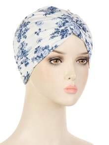 1pc Floral Print Beanie Hat For Women, Elastic Polyester Turban Cap With Twist Design, Fashionable Hair Protection Headwear For All Seasons, Travel & Daily Wear, Daily Wear Cap | Floral Print Hat | Polyester Cap - Multicolor - View 23