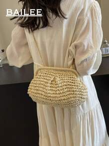 Bolso bandolera de mujer trenzado de verano con borla y cadena, bolso de playa tejido de papel con hombro, cartera hecha a mano, 1 bolso de embrague tejido de papel color beige claro para mujer, bolsas de playa, artículos esenciales de vacaciones, perfecto para vacaciones de verano, opción ideal para damas de moda