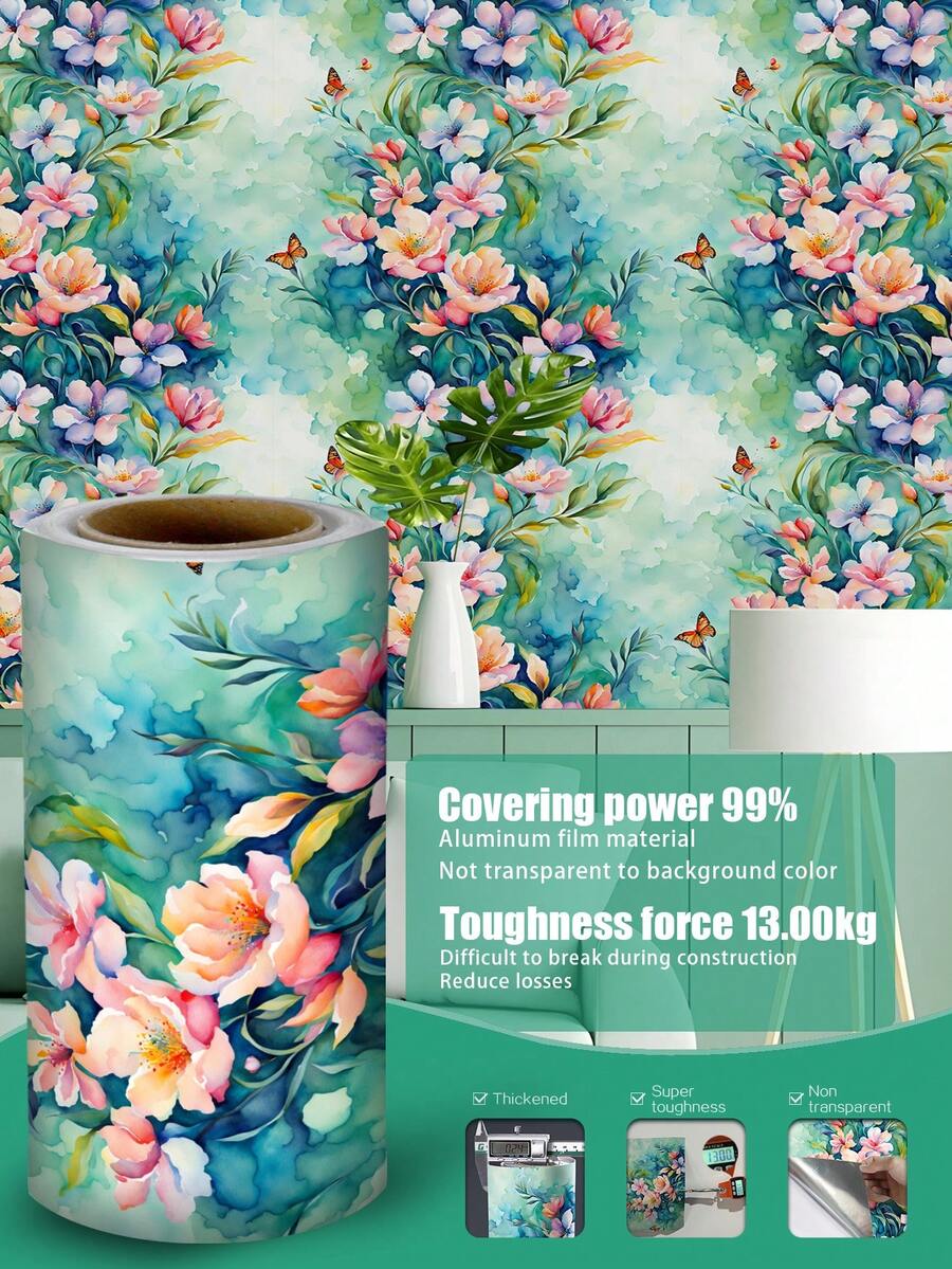 1 Roll 1m/3m/5m Floral, Butterfly, Flower Wallpaper, Suitable For Home Renovation, Room Decoration, Cabinet Refacing, Bathroom Decoration, Vinyl Wall, DIY, Waterproof, Stain-Resistant, Aluminum Foil Wallpaper, Non-Transparent, Covers Stains, Good Flexibility, Easy To Clean, Self-Adhesive Wall, Wallpaper, Wall Stickers - Multicolor - View 1