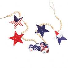 4th Of July USA Wooden Bead Garland - Colorful Patriotic Banner Decor For Home  Party - Blue - View 6