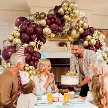 105pcs Burgundy & Gold Balloon Arch Kit, Suitable For Baby Shower, Anniversary, Birthday, Graduation, Bridal Party Decor