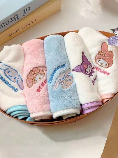 Sanrio 5 piezas Toallas de felpa coral de Sanrio con bordado de dibujos animados (30 x 30 cm), suaves y absorbentes, toalla de lavado/facial con diseño de dibujos animados adorables, portátil para viajes