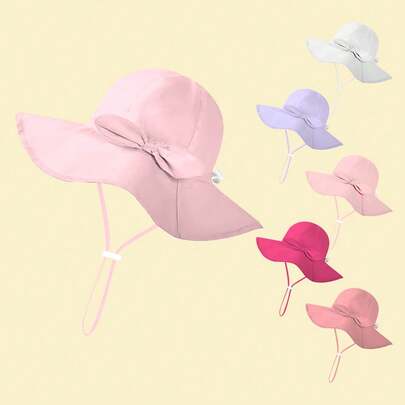Binomata 幼儿女孩纯色渔夫帽，0-6 岁，防晒，可调节，防水，宽边，沙滩帽，防紫外线 UPF50+