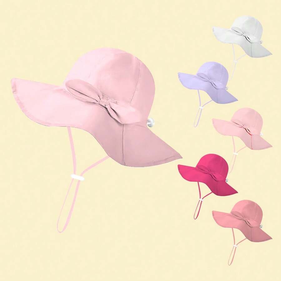 Binomata Sombrero de cubo de unicolor para niñas de 0 a 6 años, protección solar, ajustable, impermeable, ala ancha, sombrero de playa, protección UV UPF50+