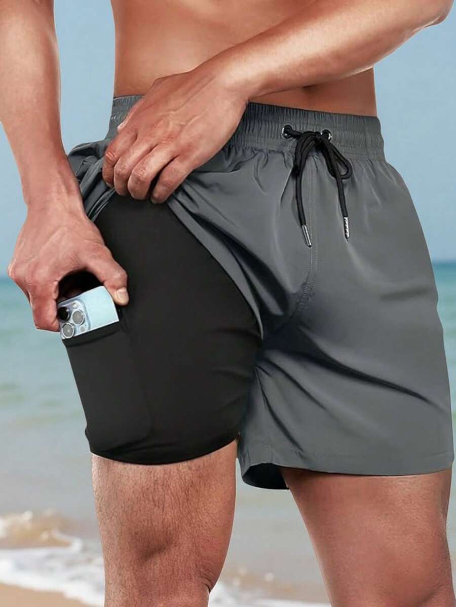 MADHERO Men Swim Trunks With Compression Liner 2 In 1 Quick Dry Swimming Shorts Swimwear