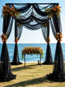 1 pièce, Rideaux en mousseline de soie noire élégante (longueur de 315 pouces et 236 pouces) - parfaits pour les arches de mariage, les fiançailles, les fêtes et les réceptions, les décorations suspendues romantiques pour les anniversaires et la Saint-Valentin, l'emballage de bouquets, les cantonnières pour arches de mariage, les fêtes d'anniversaire