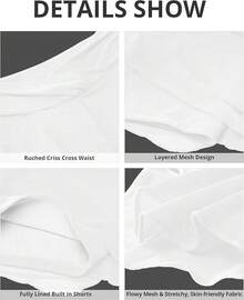 GRAPENT Swim Skirt Bottoms For Women Criss Cross High Waisted Bikini Bottom Layered Mesh Flowy Shorts Bathing Suit Skort - Trắng sáng - Xem 6