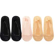 5對/批女士襪子踝短筒不露腳夏季薄款套裝白色低口船襪帶蕾絲硅膠防滑 - 彩色 - 查看 11