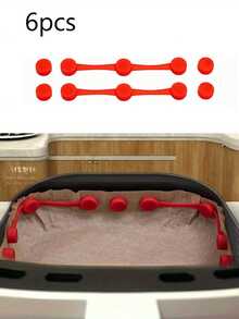 3pcs/6pcs Air Fryer Magnet Silicone Buckle For Fixing Air Fryer Baking Paper, Safely Lock Disposable Liners And Prevent Paper Burning, Red - Multicolor - View 8