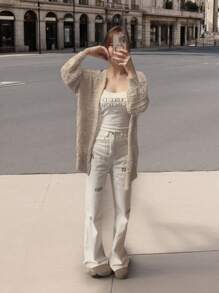 1 buc. Cardigan casual elegant, cu lună, brodat, șal chimono lung și transparent pentru plajă din dantelă pentru femei