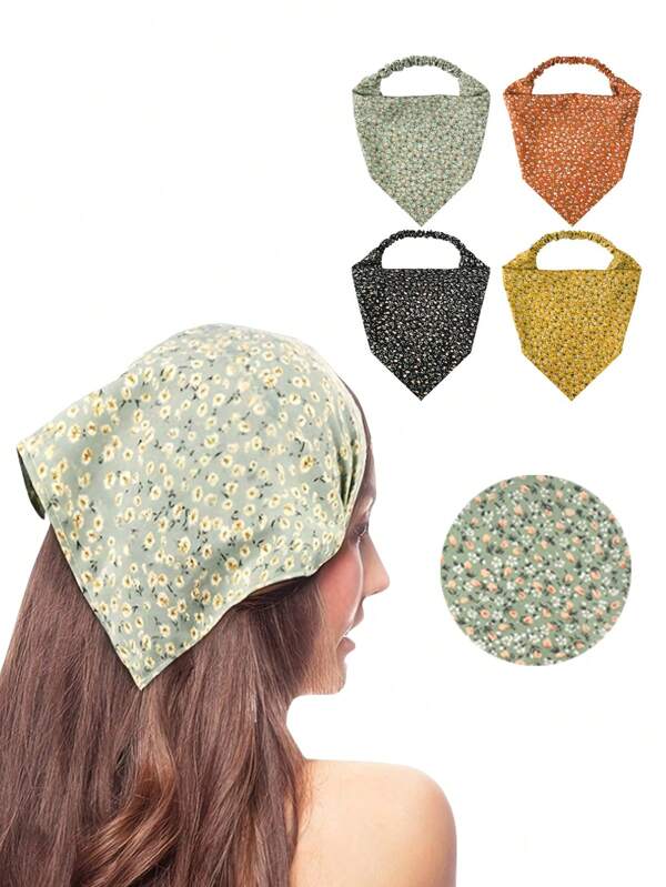 2 Stück Frauen Kopftuch Sommer Haraccessoires Mode Dreieck Blumenmuster Haarband Schal Haargummi Mode Haarschal