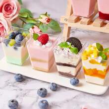 5 oz Vasos de postre cuadrados de plástico transparente en miniatura, copas de vino de postre redondas con tallo, pequeños vasos reutilizables para fruta, helado, pudín, aperitivos, adecuados para fiestas