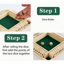 3 tipos de juegos de beber, juegos de mesa para fiestas, juego de "Cierra la caja" de madera (para 2-4 jugadores) - Tablero grande de 4 lados, 8 dados (los modelos rojo y verde son 2 dados), reglas - Divertido juego de suma para todas las edades