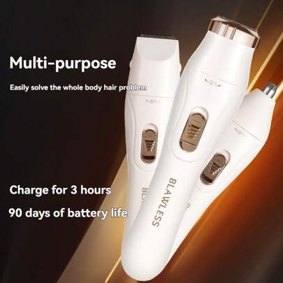 三合一电动女用脱毛器套装 - USB 充电面部修剪器、鼻毛修剪器、全身脱毛器、女士脱毛礼物、面部脱毛、150mAh 锂电池