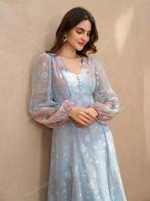 Vintage Floral Printed Slim Fit Romantic Style Women Dress