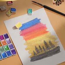 24色仿珍珠水彩颜料，固体颜料，适用于中国画、唐卡艺术、书法、着色、返校、学校用品