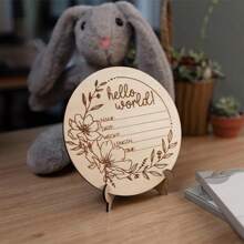 1 pièce Panneau de bienvenue en bois, design sculpté "Bonjour Le Monde", bois naturel, convient aux nouveaux parents et aux adolescents, cadeau pour les futures mères