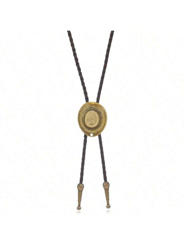 1 Set Brown Fashionable Retro Western Style Cowboy Hat, PU Leather Rope Necklace, Bolo Tie Accessory, Suitable For Daily Outfit Accessory School