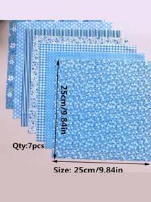 7pcs Floral Patchwork Multicolor Fabric Set, Flat Pattern Floral Cloth For DIY Sewing, Scrapbooking, Quilting; 7pcs 9.84*9.84 Inch(25*25cm) Blue Cotton Fabric Scraps For Handmade Doll Clothes, Quilting, Patchwork; 7pcs Blue Floral Woven Square Quilting Fabric For Clothing Patches And Handmade DIY Floral Textiles