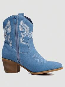 GLOBALWIN Women's The Western Wear Fashion Cowboy Cowgirl Free Birds Country Concert Disco Outfits Low Heel Walking Boots For Ladies Fall Boots Halloween Season - 藍色 - 查看 6