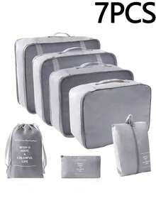 7pcs Travel Organizer Set - Waterproof Packing Cubes, Portable Luggage Bags, Clothes Storage Bags, Travel Organizer Bags, Minimalist Polyester Luggage Organizers, Travel Essentials, Toiletry Bag, Drawstring Travel Bags, Multi-Piece Travel Organizer For Men & Women, Bedroom, Dorm, Moving, Assorted Sizes Toiletry Organizer, Large Capacity Travel Bags, Waterproof Portable Organizer Bags For Clothes, Pants, Shoes, Socks, Luggage, Bohemian Style - Baby Blue - View 14