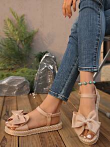 Women's Casual Bowknot Flat Sandals, Breathable Slip-On Elastic Band Beach Slip-On, Summer