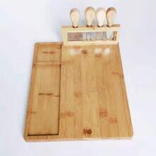 1 Set Large Cheese Board & Knife Set, 4PCS, Bamboo & Wood Cutting Board, Kitchen Cutting Board
