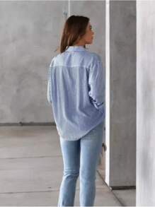 Camisa social feminina listrada Manga blusa social Longa Feminina Listrada com Botões Solta em Tecido Crepe Premium sem Bolso Tendencia Casual Elegânte camisa de serviço feminino camisa social