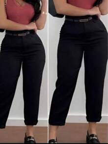 Tailored Pants With Carrot-Style Belt, ZA Type - Black - View 2