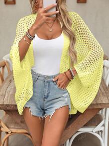 Cardigan de Verão Feminino Leve com Recortes, Aberto na Frente, Moda Praia e Resort