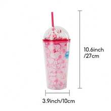 Miniso 史努比系列泡泡盖双层吸管杯，塑料茶/牛奶/饮料/咖啡杯，水瓶，600毫升/20盎司 - 玫瑰紅 - 查看 9