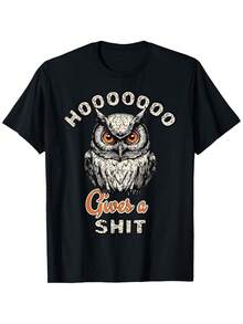 Camiseta vintage de búho que se importa un carajo, humor adulto, amante de las aves, camiseta de cuello redondo de algodón negra para mujeres y hombres, camiseta de manga corta, camisetas para hombres y mujeres - Negro - Ver 3