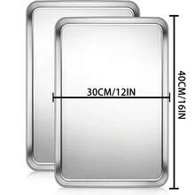 超大号不锈钢长方形烤盘 烤盘 不粘烤盘 家用厨房烧烤 两件套 40 X 30 X 2.5 厘米 - 彩色 - 查看 11