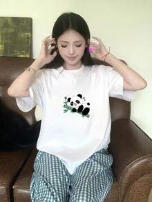 200g Pure Cotton T-Shirt 2025 Summer Ladies New Short Sleeve Pure Cotton Holiday Pattern Short Sleeve Round Neck Couple Wear Small Shirt Tops - 白色 - 查看 1