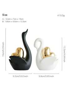 1pc Black & White Ceramic Swan Figurine, Creative Decor For Living Room, Study, Animal Succulent Planter