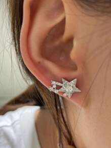 1 Pair Diamond Earrings, Unique Design Cubic Zirconia Comet Star 925 Silver Star Stud Earrings, Suitable For Daily Wear And Dates