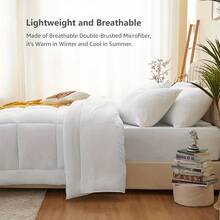 1 pieza Edredón de relleno nórdico para cama Queen/King tamaño otoño-invierno, cálido, de microfibra, lavable a máquina, con presillas en las esquinas - Blanco - Ver 6