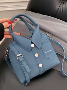 【迷你】时尚女士手提包，独特衬衫设计，轻便休闲单肩包，可拆卸肩带，正面有翻盖口袋，适合日常使用，必备手提包 | 时尚合成皮革包 - 彩色 - 查看 8