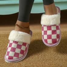 1 Coppia di Eleganti Ciabatte da Donna con Motivo a Quadri, Pantofole da Casa per Donne, Autunno/Inverno