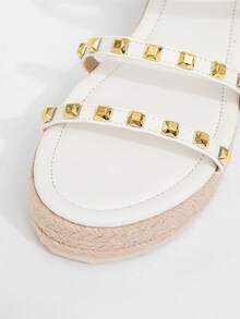 Women's Wedge Platform Waterproof Woven Slide Sandals With Rope Strap Open Toe, Fashionable Versatile High Heel Bohemian Style Shoes For Going Out/Vacation - White - View 8