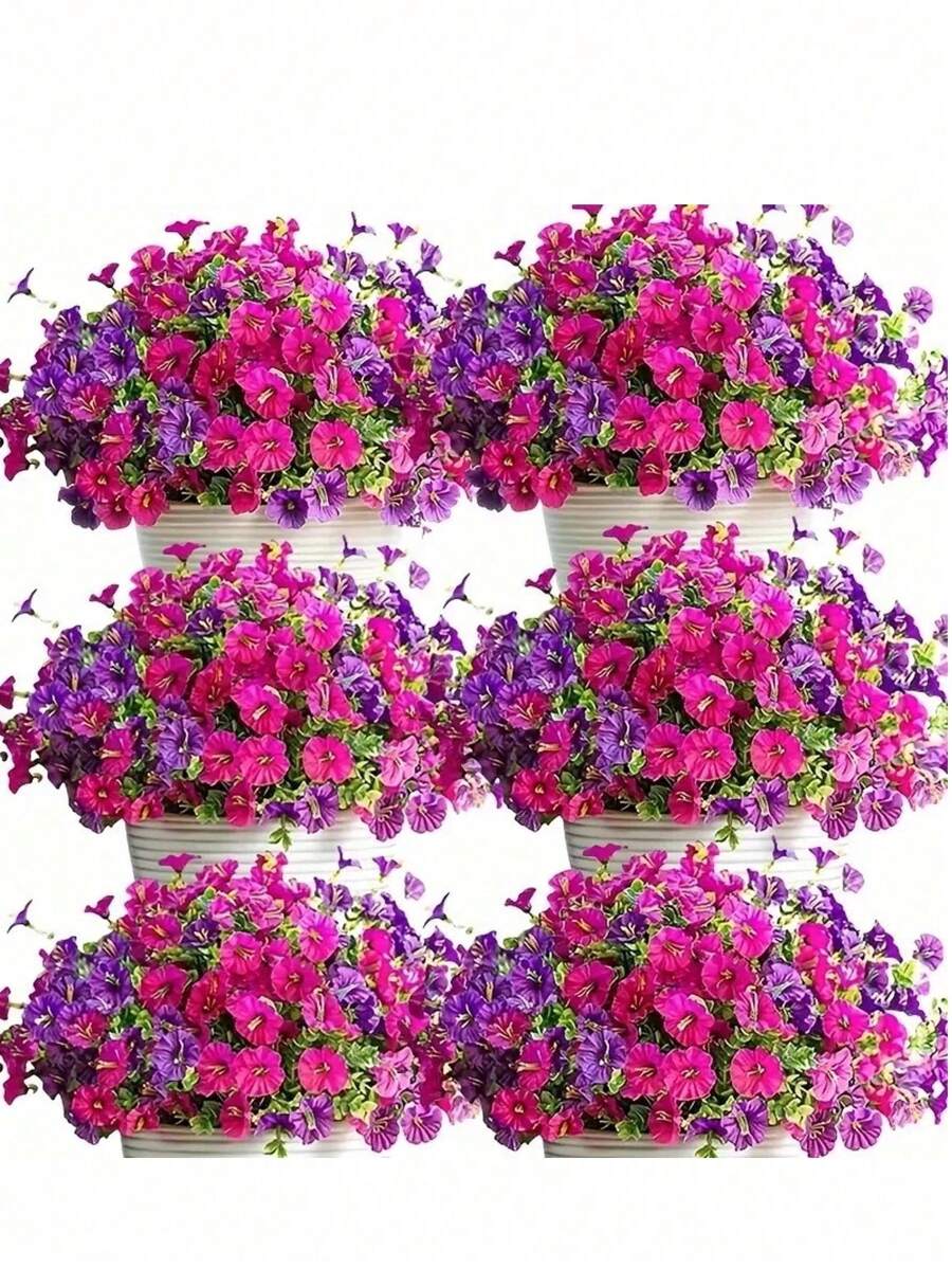 8 件/4 件人造黄杨牵牛花 - 抗紫外线人造植物，适用于花园和婚礼装饰（圣诞节/生日/情人节礼物） - 秋季装饰、室内/室外悬挂花盆、门廊、庭院、阳台、家居装饰 - 彩色 - 查看 1