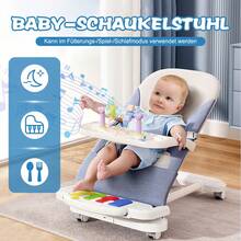 Baby-Schaukelstuhl,Babywippe, Tragbare Kleinkind-Hüpfliege Mit Leisem Universalrädern, Beruhigendem Schaukelsitz, Sicherheitsgurt Und Abnehmbarem Kinderzimmerspielzeug, Geeignet Für Neugeborene Jungen Und Mädchen, Blau - Weiss - Übersicht 3