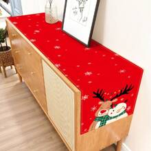 1pc Christmas Pattern Leaf Print Decorative Table Runner, Suitable For Holidays, Parties, Birthdays, Dinners, Kitchen, Dining Room, Year-Round Home Decor, Household Textile Table Runner