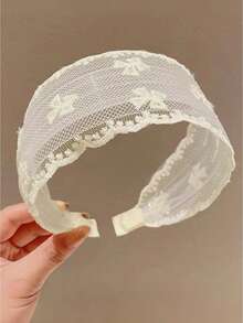 1/3件装 优雅网纱刺绣发带，适合青少年和女孩，精致发箍发饰 - 白色 - 查看 5