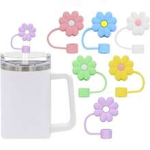 1/4/6/8/9 Stück Cartoon Blumen geformte Silikon Strohhalm Abdeckung für Becher, wiederverwendbare Strohhalm Abdeckung luftdicht und staubdicht, spritzwassergeschützte Strohhalm süße Abdeckung Accessoires Heim Zimmer Dekoration Party - Verschiedenfarbig - Übersicht 6