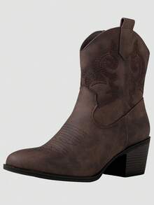 GLOBALWIN Women's The Western Wear Fashion Cowboy Cowgirl Free Birds Country Concert Disco Outfits Low Heel Walking Boots For Ladies Fall Boots Halloween Season - 棕色 - 查看 4